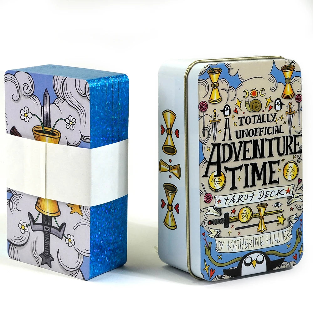 🃏 Adventure Time Tarot Cards – 78 Pcs Deck in Tin Metal Box with Gold-Plated Edges for Divination & Gifts