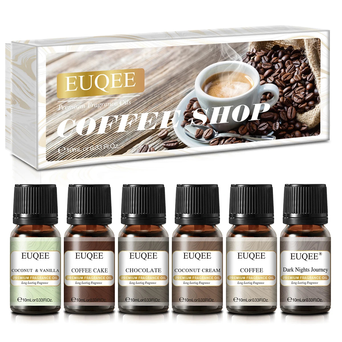 🌿 EUQEE 6pcs Fragrance Oils Gift Set – Premium Aromatherapy Collection for Diffusers, Candles, Soap Making, and Air Freshening﻿ 6x10ml Coffee Shop