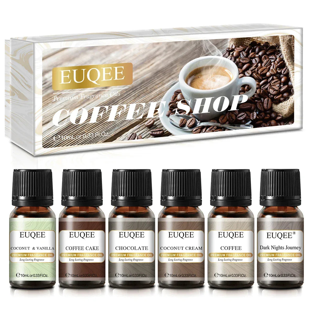 EUQEE 6pcs Fragrance Oils Gift Set – Premium Aromatherapy Essential Oils for Diffusers, Candles, and Soap Making 6x10ml Coffee Shop