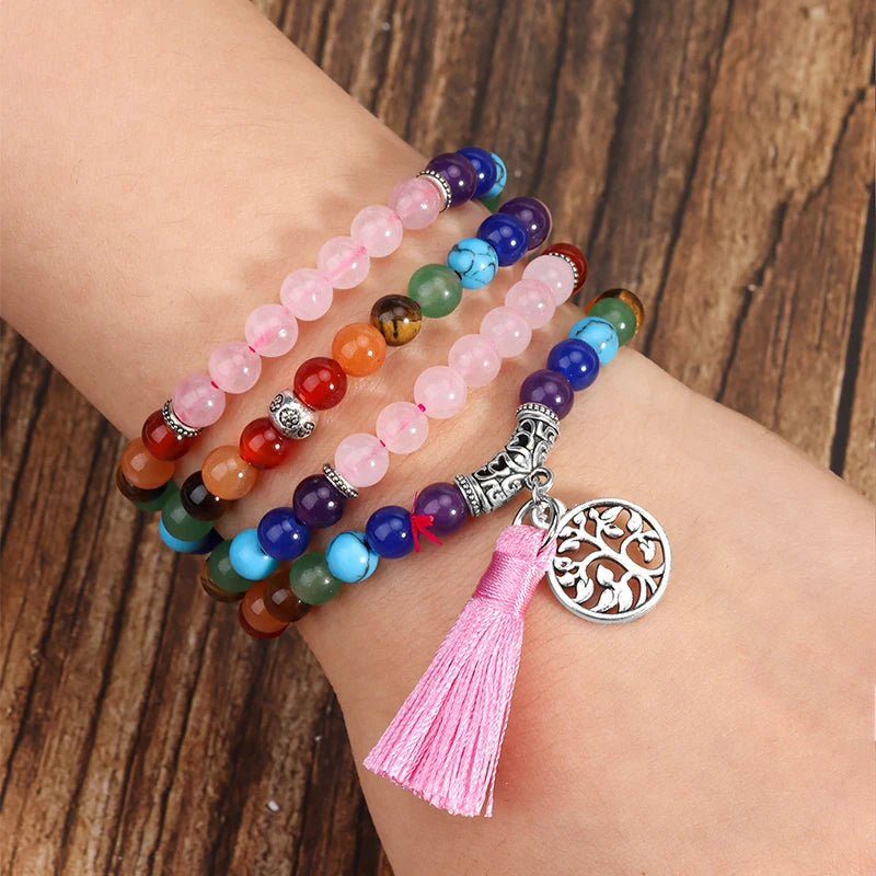 📿 108 Bead Rose Quartz & Tiger Eye Mala: 7 Chakra Healing Wrap Bracelet & Necklace – Heart Healing, Confidence & Meditation Prayer Beads