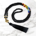 🐯 Tiger Eye & Black Onyx 108 Mala Necklace with Tree of Life Pendant – 7 Chakra Healing Crystal Beads & Protection Rosary Jewelry for Men & Women Matte Black