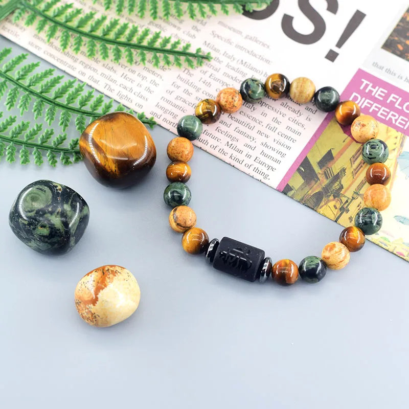 ✨ 12 Zodiac Constellation Sign Bracelet – Real Natural Tiger Eye Stone Bead – Leo & Taurus Charm Couple Jewelry for Men & Women