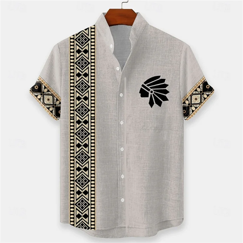 🌍 The Ethno-Block 3D Masterpiece: Premium Men’s Ethnic Color-Block Shirt – High-Definition Digital Print, Breathable Short-Sleeve Button-Down (Hemd Herren), and Sophisticated Resort Silhouette