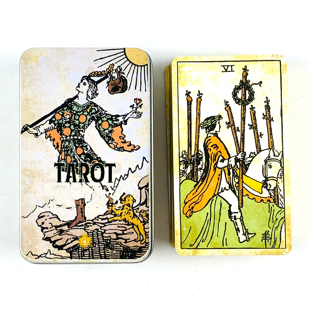 ✨ Metal Box Gilded Tarot Cards Deck – 78 Cards | Elegant Divination & Family Board Game | English Version with Paper Guidebook