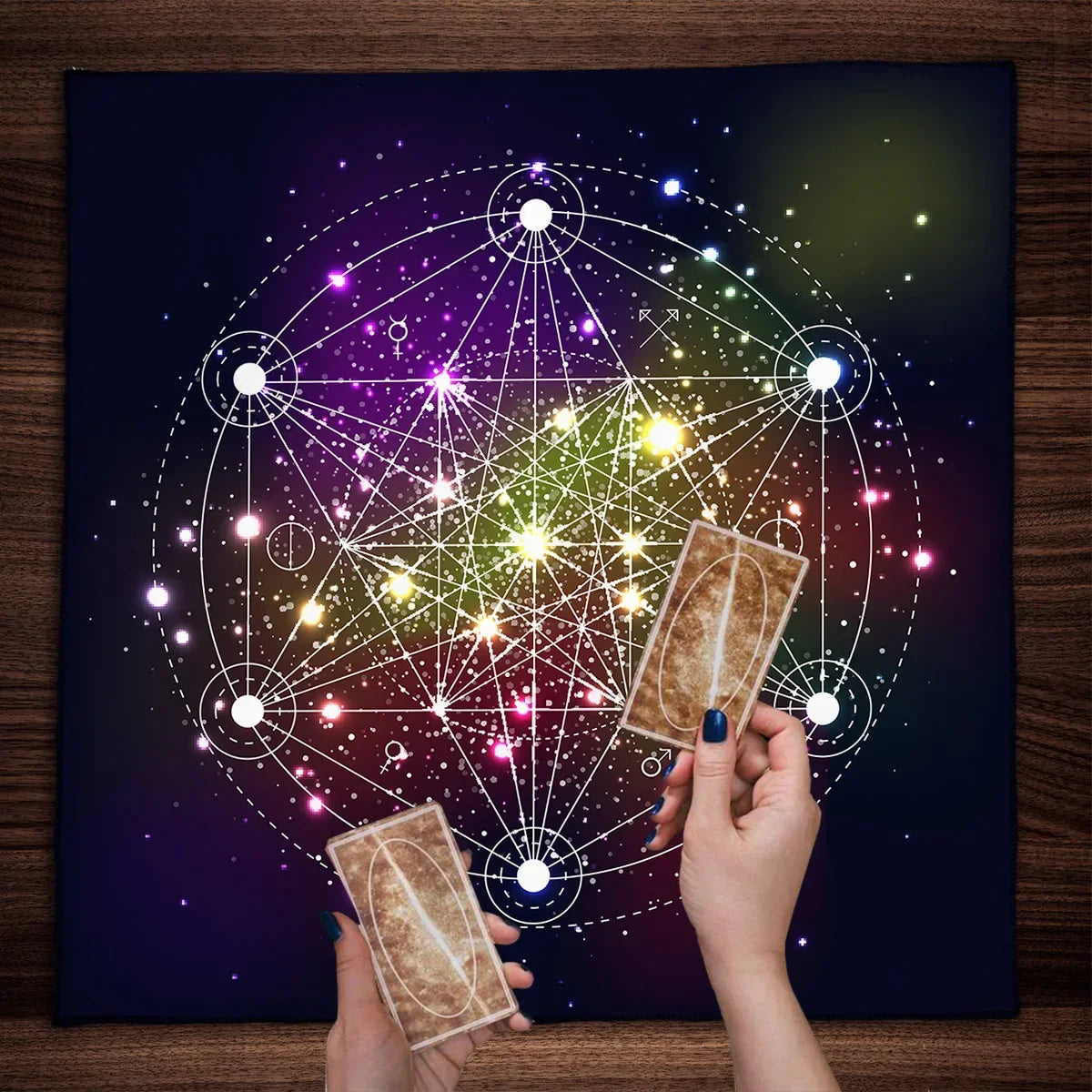 🃏 Geometric Flower of Life Tarot Tablecloth – Metatron Cube Altar Cloth & Tarot Reading Mat for Sacred Geometry Witchy Gifts DT-241122000258 TLZB