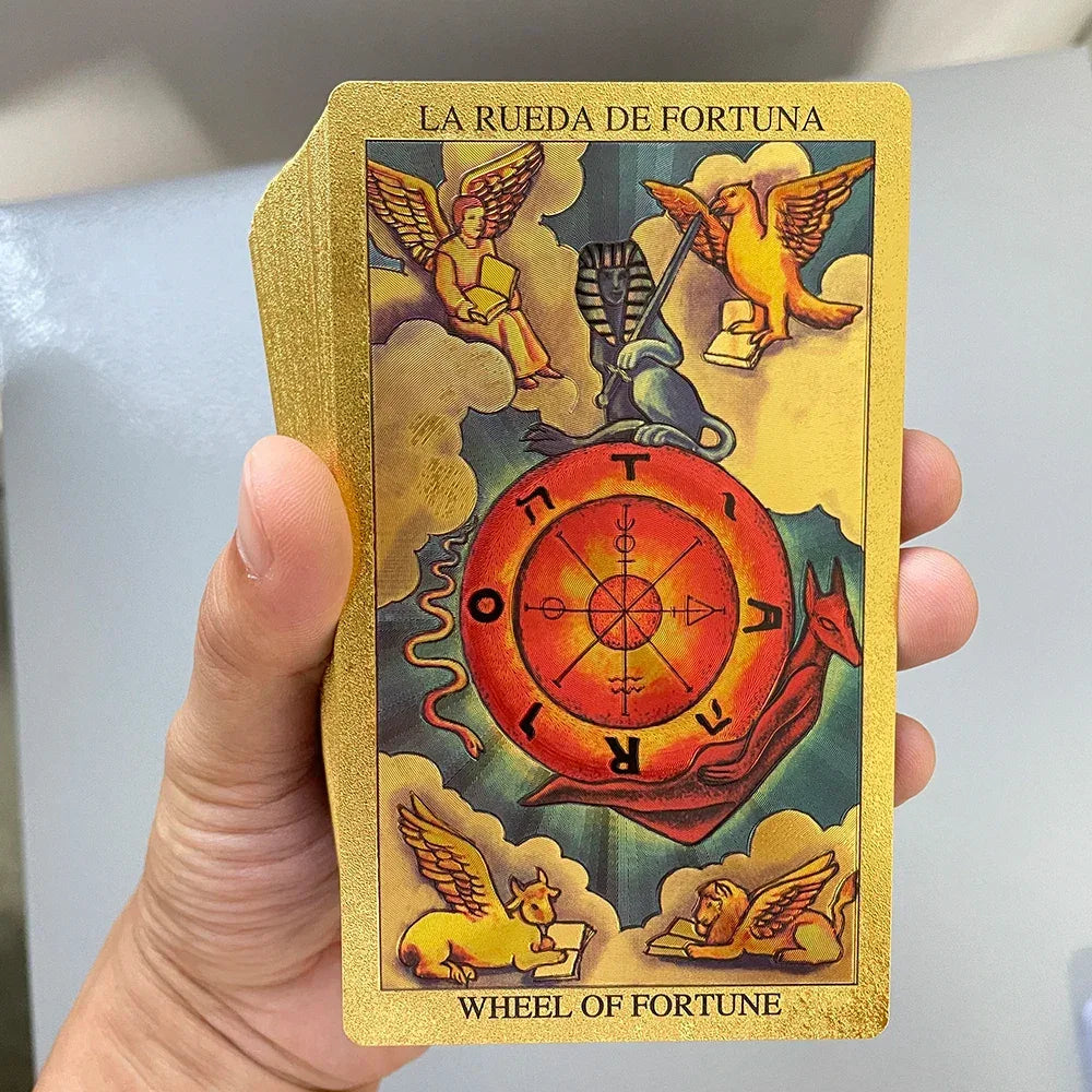 ✨ Spanish and English Golden Foil Tarot Deck – 78 Prophecy Cards | Bilingual Guidebook | 12 x 7 cm | Toro Taro