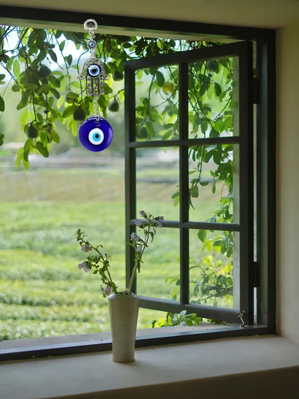 🧿 Devil's Eye Glass Eye Pendant – Turkish Jewelry with Blue Eye Alloy Palm Charm | Protective Talisman & Stylish Accessory | Free Shipping