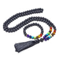 🌋 8mm Black Lava Stone & 7 Chakra Healing Mala Necklace (108 Beads) – Aromatherapy Diffuser, Meditation Prayer Beads & Yoga Japamala Rosary Set Set
