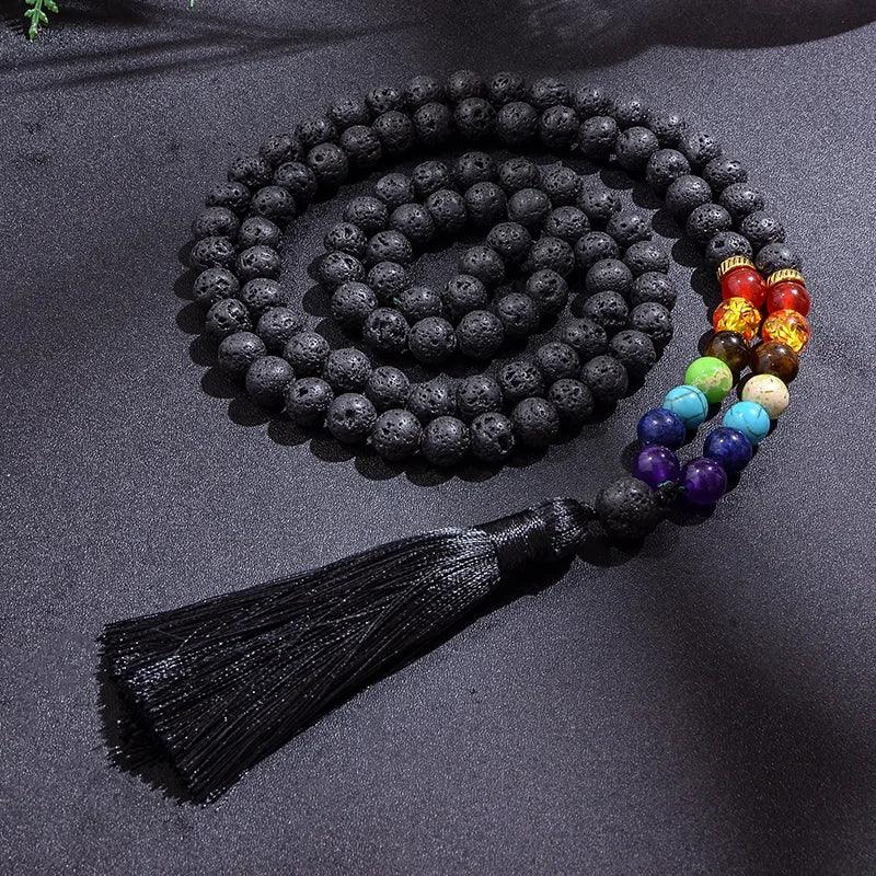 🌋 Volcanic Lava Stone & 7 Chakra Diffuser Mala Beads (108 Necklace): Aromatherapy Essential Oil Jewelry & Grounding Anxiety Relief Prayer Rosary