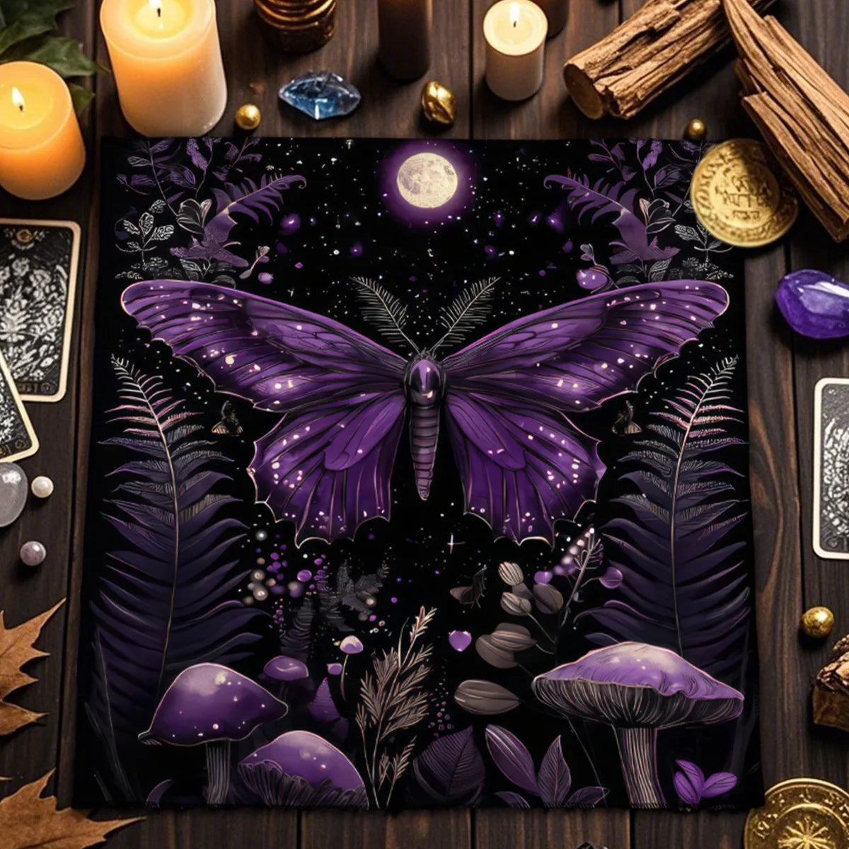 🦋 Purple Moth Creative Tarot Tablecloth | Decorative Altarpiece & Party Game Mat – Perfect for Ritual Reading & Tarot Enthusiasts