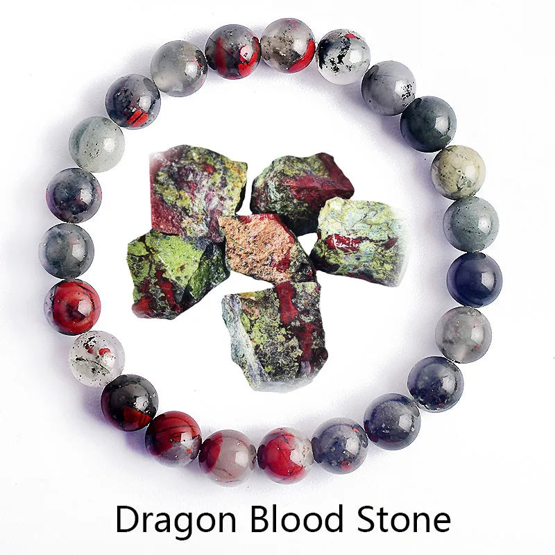 ✨ Natural Stone Protection Bracelet – Dragon Blood Beads, Quartz & Onyx Stretch Jewelry for Men & Women – Healing Reiki & Yoga Energy Bracelet