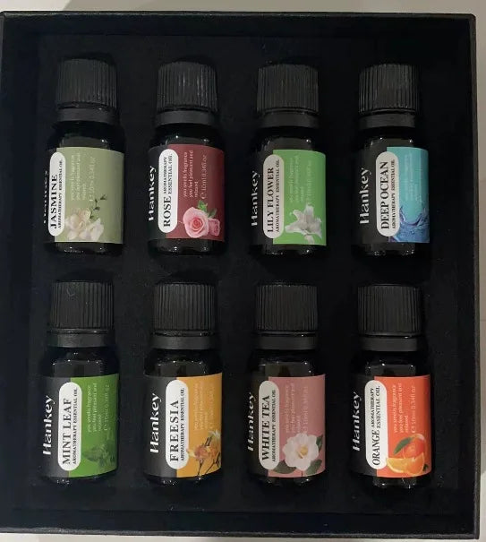 🌿 10ml Essential Oil Aromatherapy Gift Box – Water-Soluble Natural Oils for Diffuser and Humidifier with Lavender, Rose, Eucalyptus, White Peach, and Oolong﻿ 8PCS