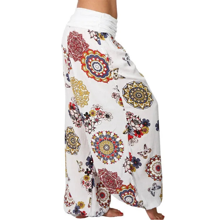 Summer Breeze Floral Harem Pants – Women's Wide Leg Boho Style with Elastic Waist
