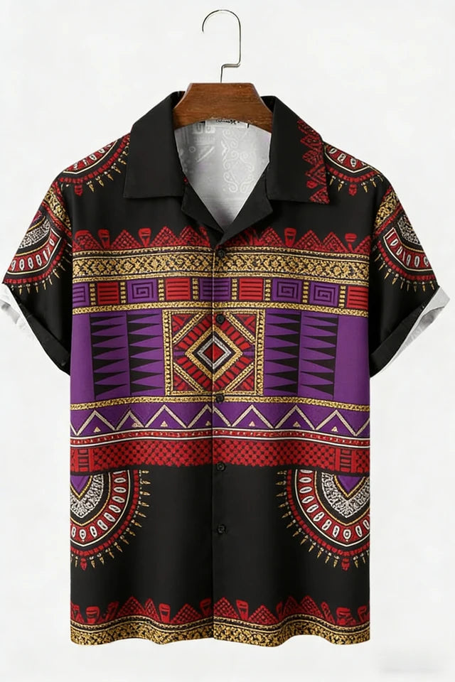 🗿 The Tribal-Aura 3D Masterpiece: Premium Men’s Hawaiian Linen Shirt – High-Definition 3D Ethnic Graphic Print, Ultra-Breathable Short-Sleeve Button-Down with Reinforced Shirt Collar