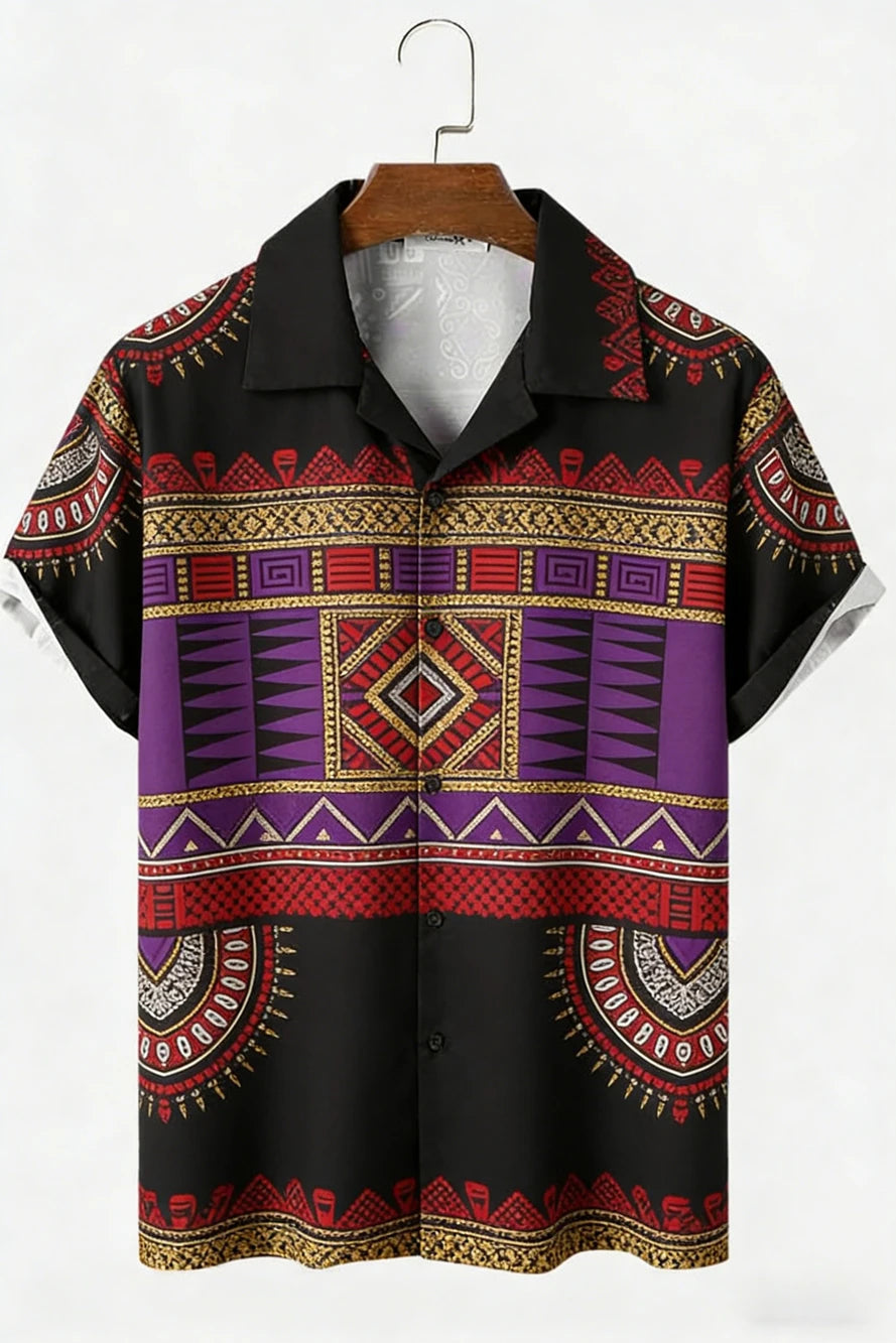 🗿 The Tribal-Aura 3D Masterpiece: Premium Men’s Hawaiian Linen Shirt – High-Definition 3D Ethnic Graphic Print, Ultra-Breathable Short-Sleeve Button-Down with Reinforced Shirt Collar DXFZB-3
