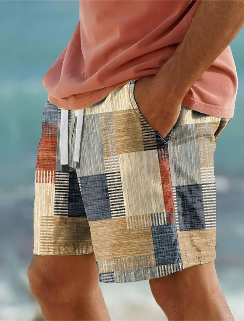 🏁 The Geometric Resort Masterpiece: Premium Men’s 3D Plaid Swim Shorts – High-Definition Color-Block Print, Breathable Quick-Dry Fabric, and Signature Elastic Drawstring Waist (Hawaiian Holiday Edition)