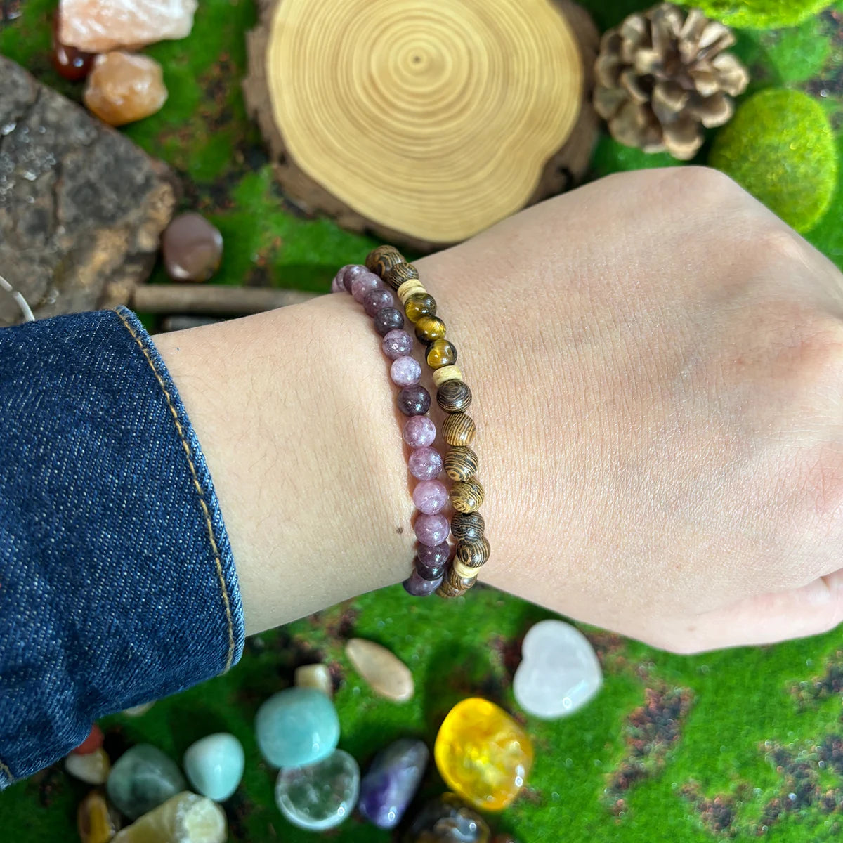 ✨ Anti-Anxiety & Stress Relief 6mm Bracelet – Tiger Eye Stone and Wood Beads – Unisex Handmade Jewelry Gift