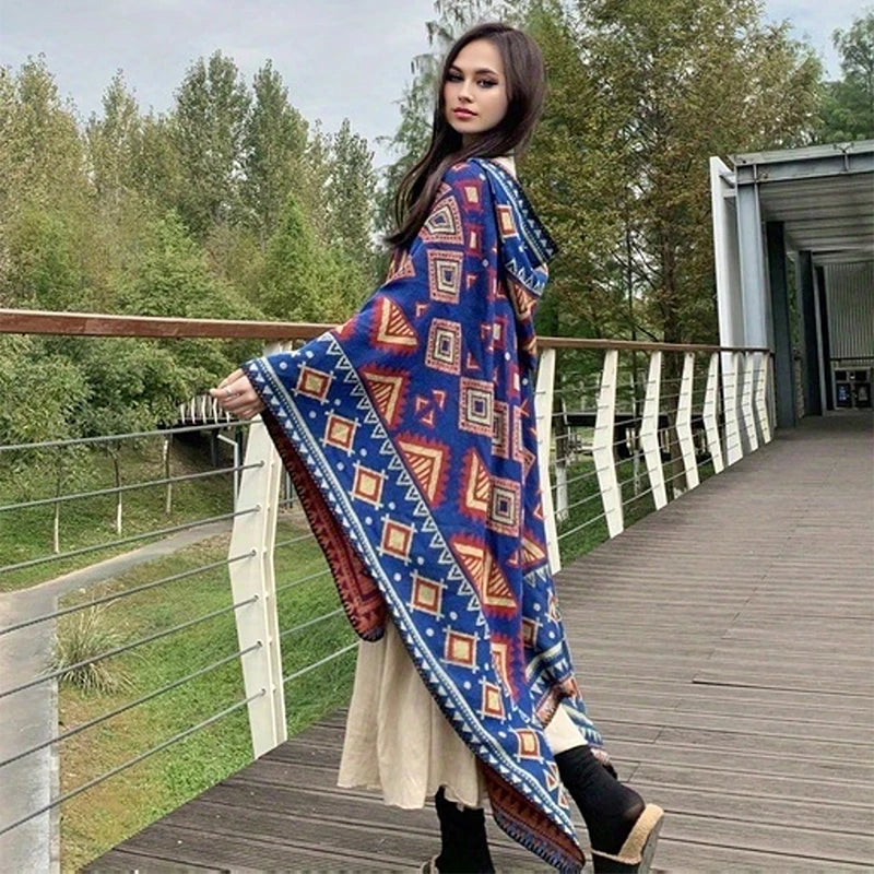 🧣 Women’s Winter Fashion Poncho – Imitation Cashmere Cape with Scarf, Warm Shawls and Wraps