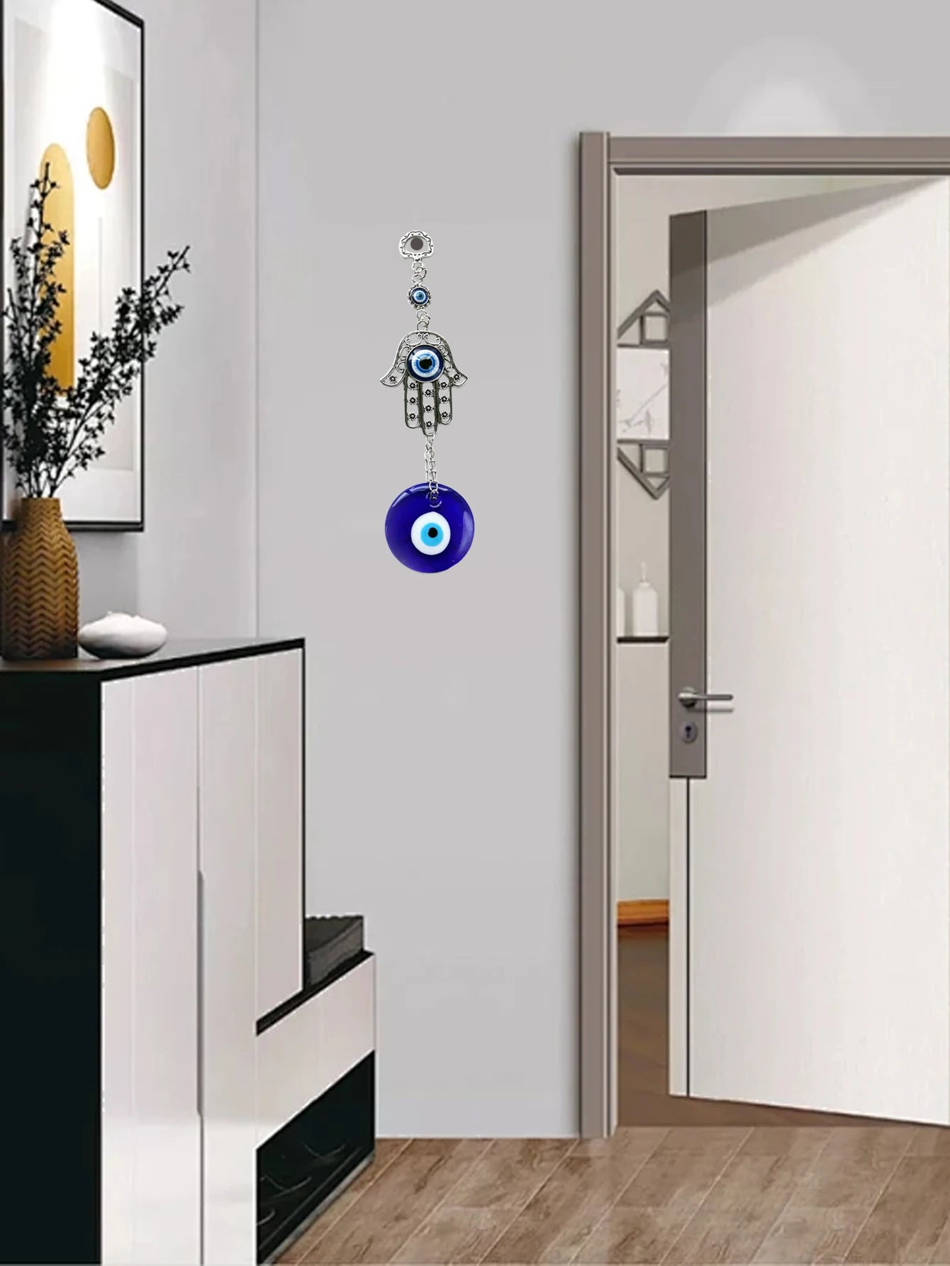 🧿 Devil's Eye Glass Eye Pendant – Turkish Jewelry with Blue Eye Alloy Palm Charm | Protective Talisman & Stylish Accessory | Free Shipping