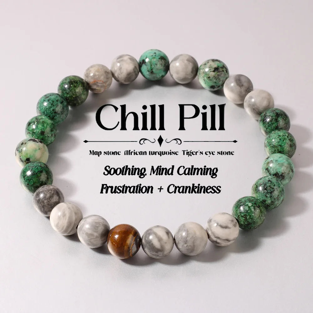 Vintage Natural Turquoise Tigers Eye Stone Bracelet Men Women Soothing Mind Calming Emotion Regulation Jewelry Boyfriend's Gift