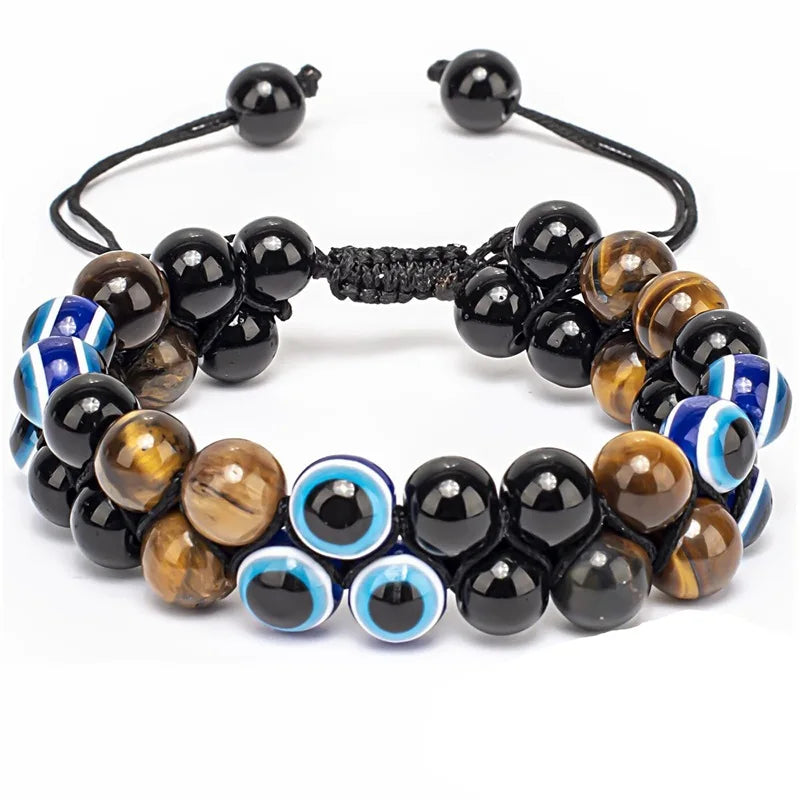 🛡️ Triple Protection Bracelet: Tiger Eye, Black Obsidian & Hematite 8mm Beads – Ultimate Energy Shield, Grounding & Healing Crystal Bangle for Men & Women Bead Bracelet-14