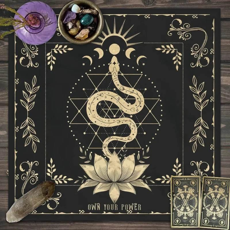 Astrology Tarot Tablecloth in Black Velvet with Moon Design