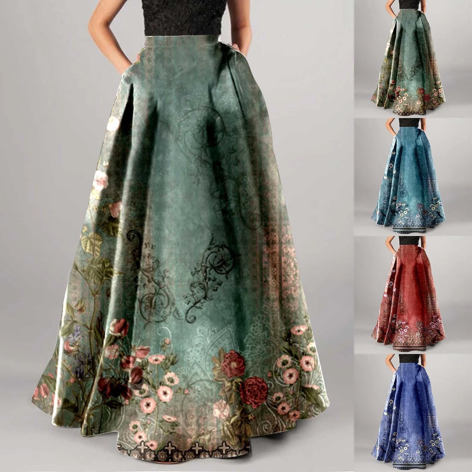 👗 Summer Bohemian Print Long Skirts – Women’s Boho Holiday Floral High Waist Pleated Maxi Skirt