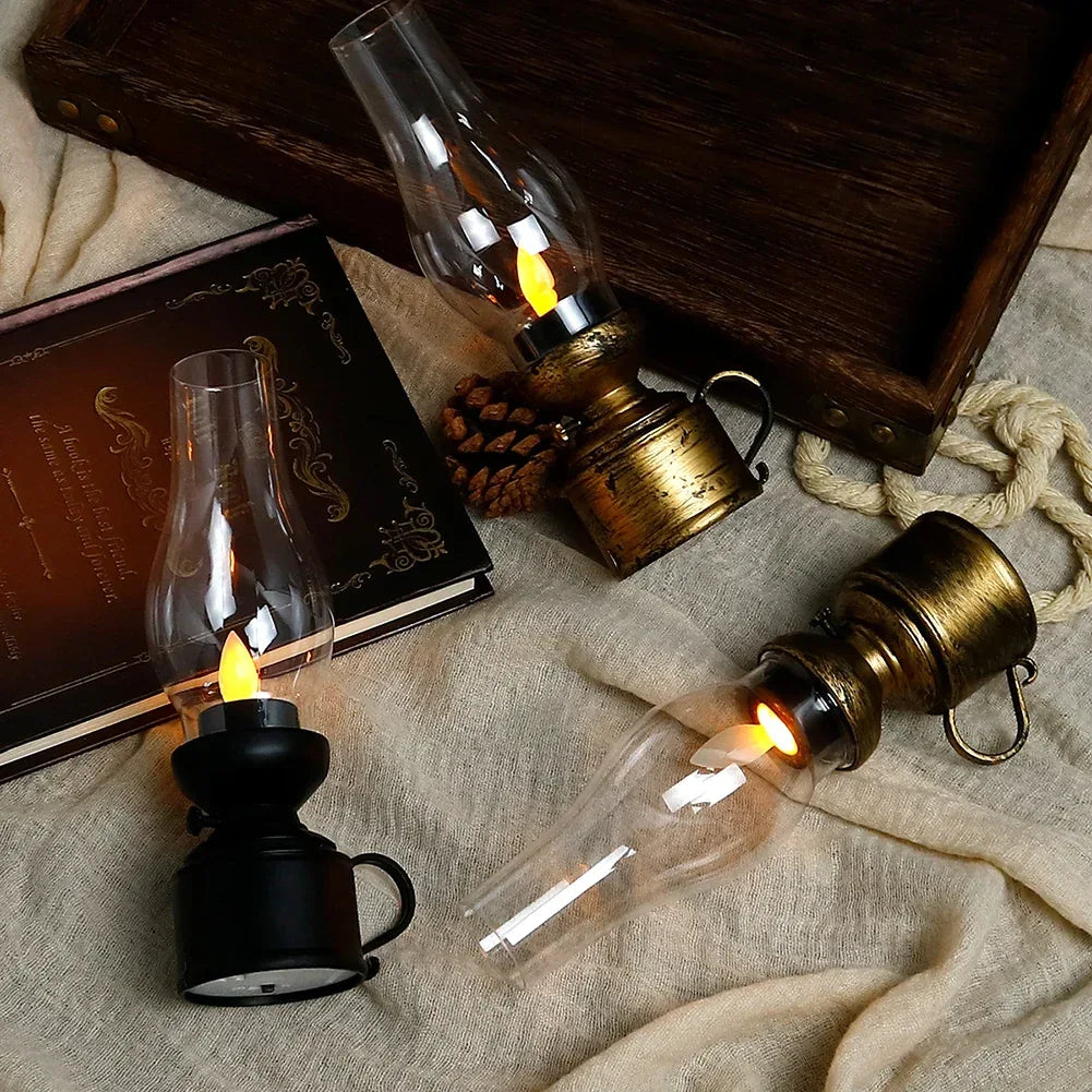🕯️ Vintage Kerosene Lamp LED Flameless Candle – Antique Style Battery Operated Decoration Lamp for Halloween & Home Ambiance
