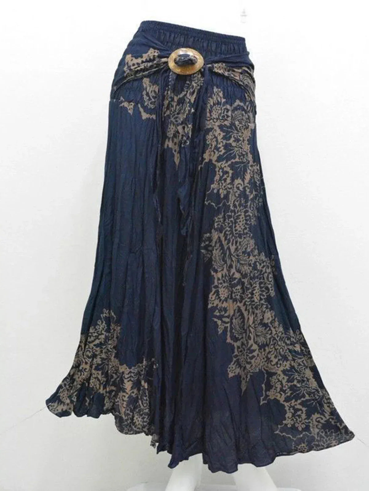 Bohemian Floral Skirts for Women – Sexy Long Floral Jupe with Elastic Waist Dark Blue