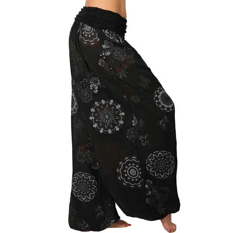 Summer Breeze Floral Harem Pants – Women's Wide Leg Boho Style with Elastic Waist