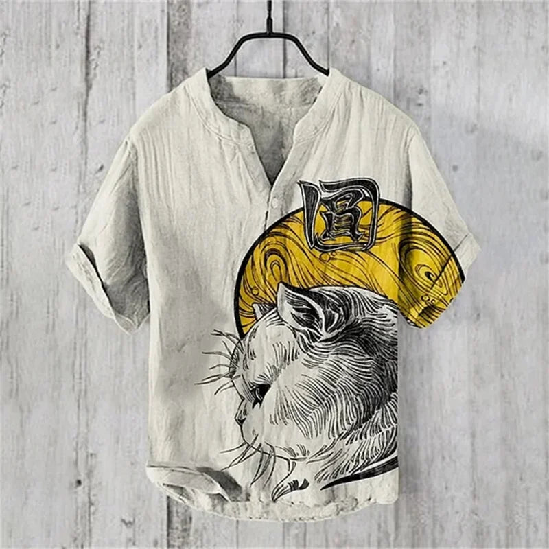 🌊 The Kanagawa Gallery Edition: Premium Men’s Summer V-Neck – High-Definition "The Great Wave off Kanagawa" Graphic Print, Breathable Linen-Blend Performance Fabric, and Sophisticated Modern-Fit Designer Tee