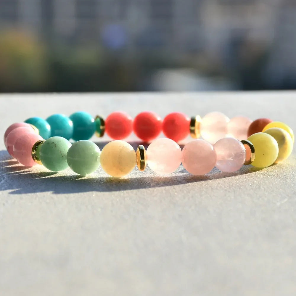 ✨ 7 Chakra Yoga Meditation Bracelet – Natural Aquamarine Stone Bangle for Men & Women – Includes Encouraging Words Card, Healthy Healing Jewelry