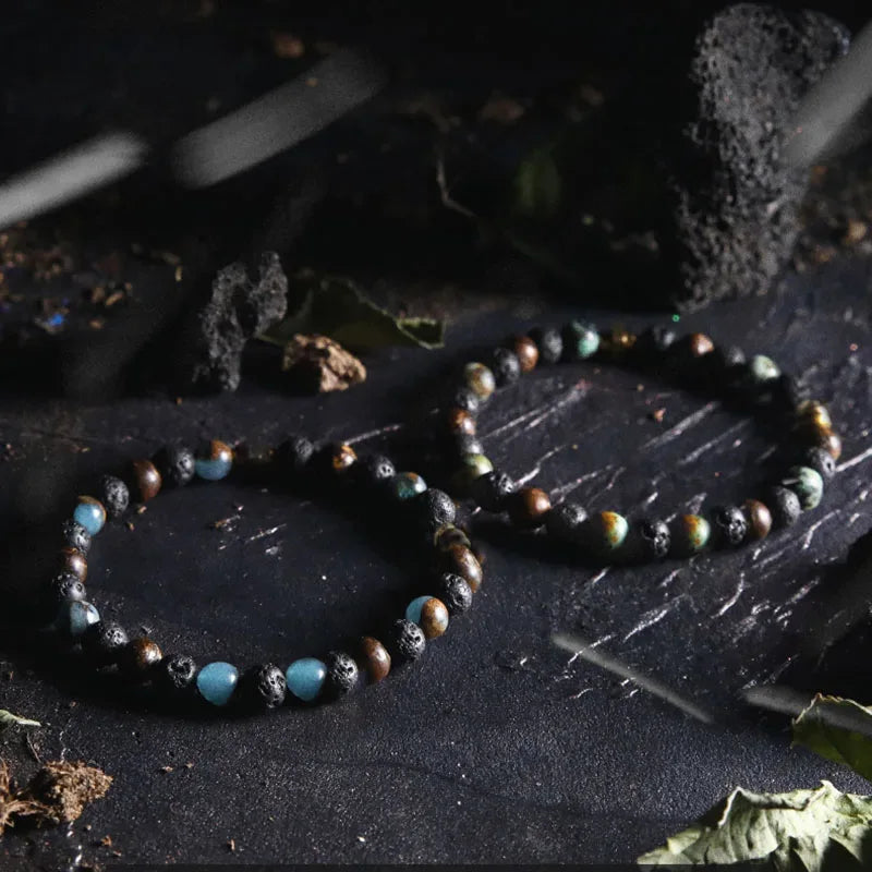 ✨ Natural African Pine Stone Beaded Bracelet – Authentic Picture Stone Bohemian Bangle for Men & Women – Volcanic Elastic Jewelry, Perfect Friendship Gift