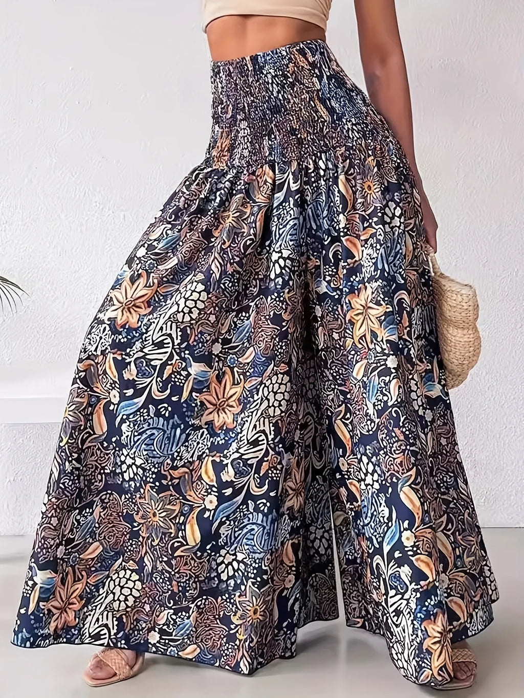 🌟 Plus Size 1XL-5XL Women's Fashionable Printed Floor Pants Elastic High Waisted Casual Floor Pants﻿