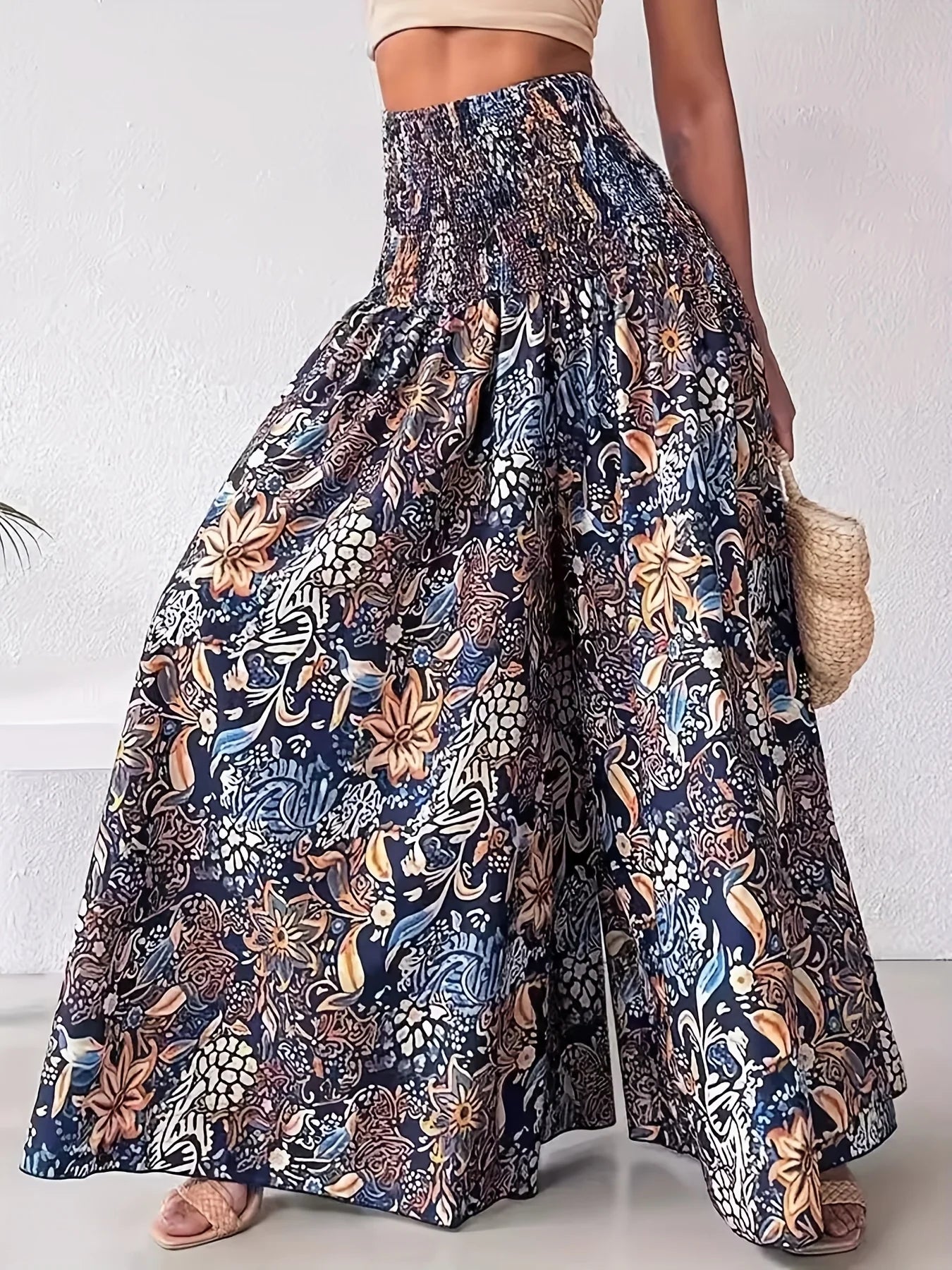 🌟 Plus Size 1XL-5XL Women's Fashionable Printed Floor Pants Elastic High Waisted Casual Floor Pants﻿