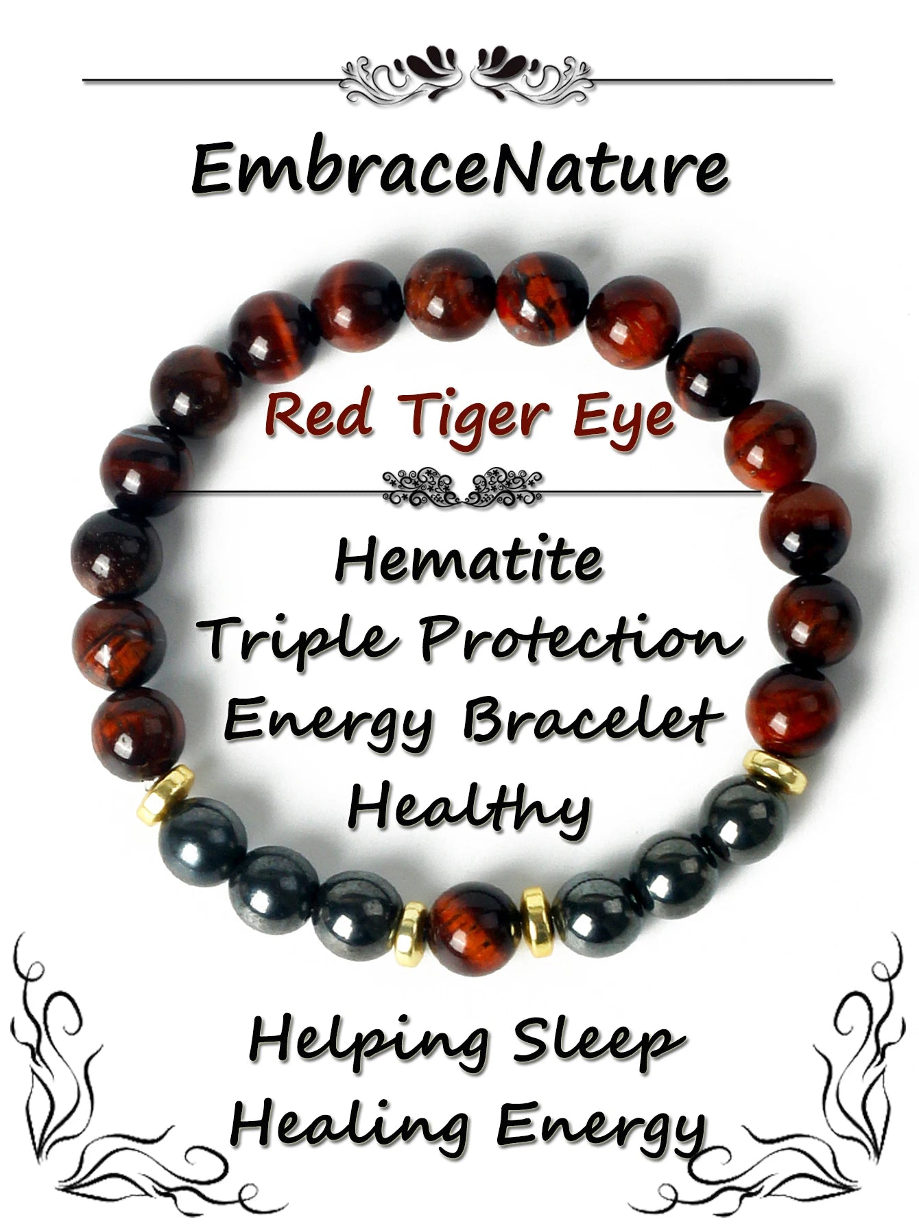 ✨ Tiger Eye & Hematite Beaded Bracelet – Courage, Protection & Grounding Energy – Natural Stone Healing Jewelry for Strength & Balance 2 Red TigerEye