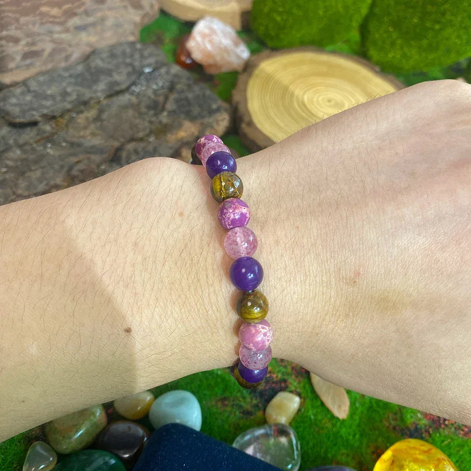 ✨ Bohemian Style Calm Mind Bracelet – Tiger Eye & Rose Quartz Stretch Bracelet – Unisex Natural Stone Jewelry Gift