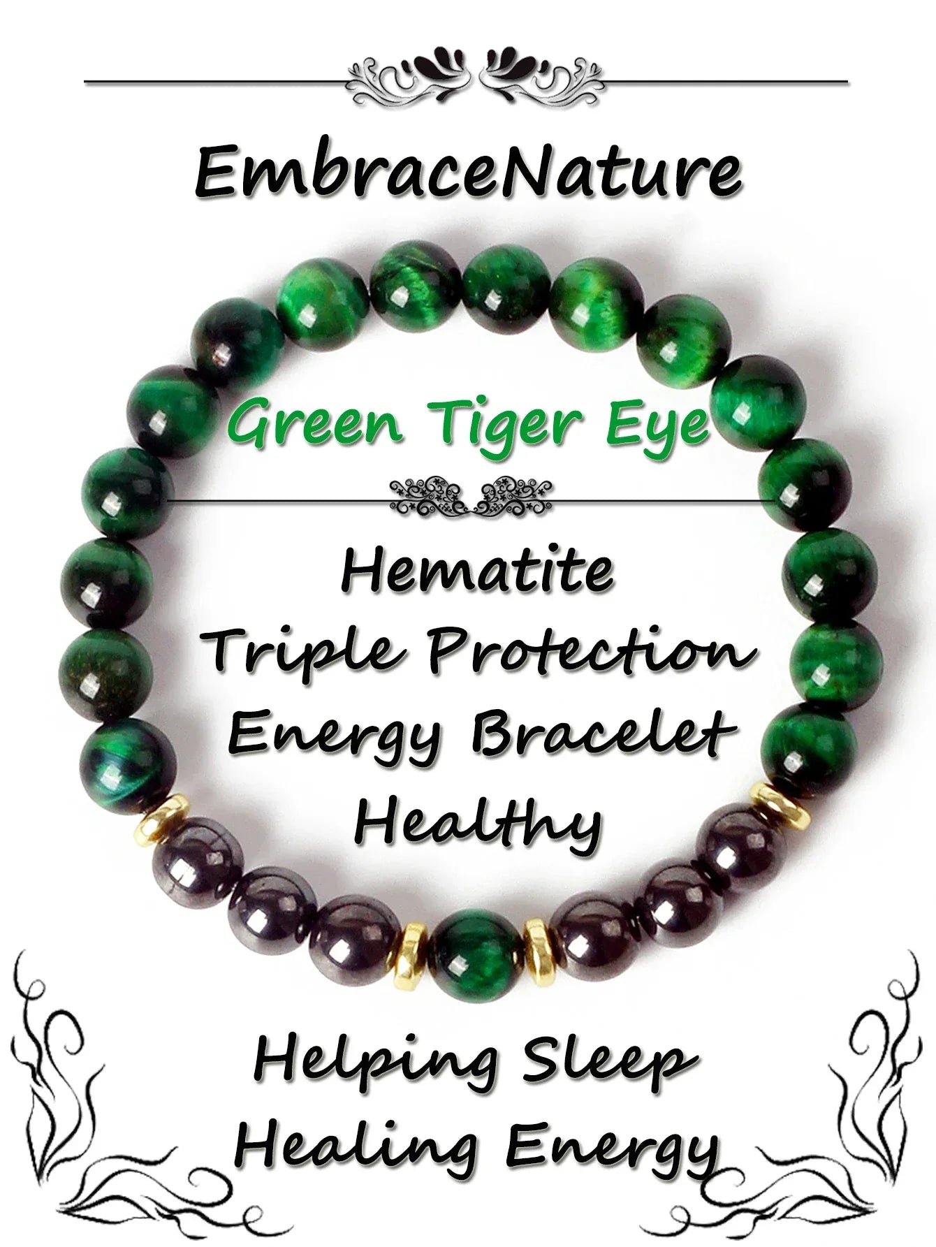 ✨ Tiger Eye & Hematite Beaded Bracelet – Courage, Protection & Grounding Energy – Natural Stone Healing Jewelry for Strength & Balance 3 Green TigerEye