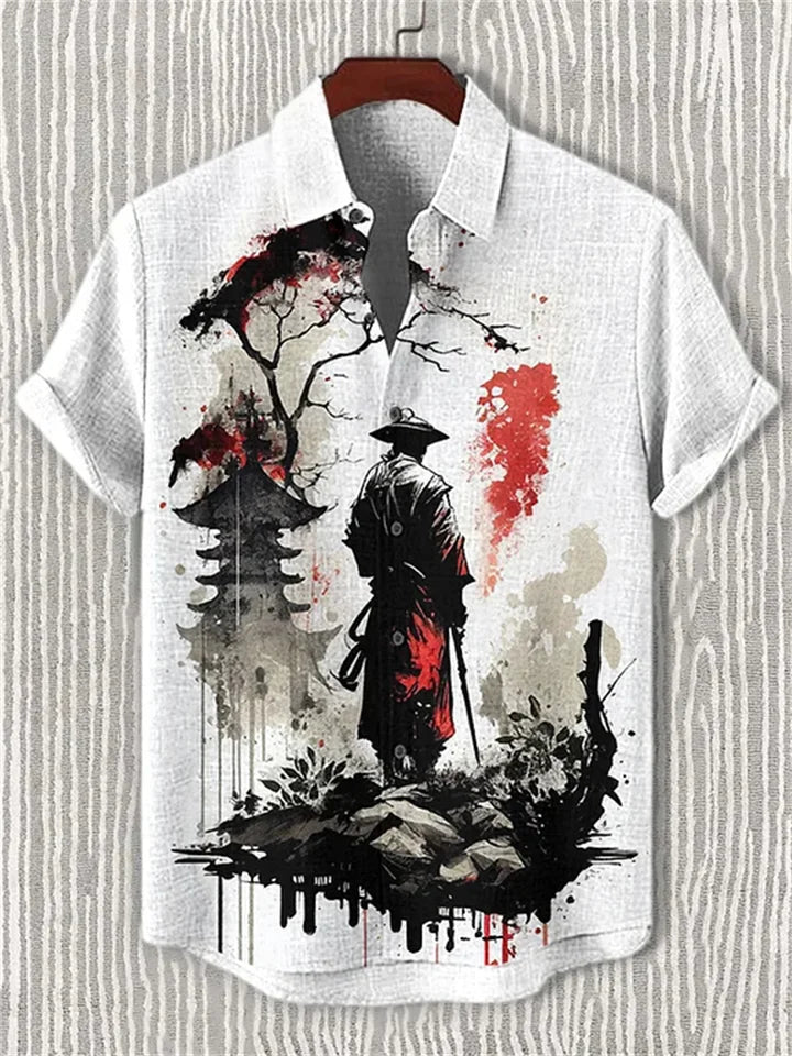 🎞️ The Vintage Essence Heritage Shirt: Premium Men’s Cotton-Linen Casual Top – High-Definition Retro Graphic Print, Breathable Short-Sleeve Button-Down, and Sophisticated Summer Silhouette