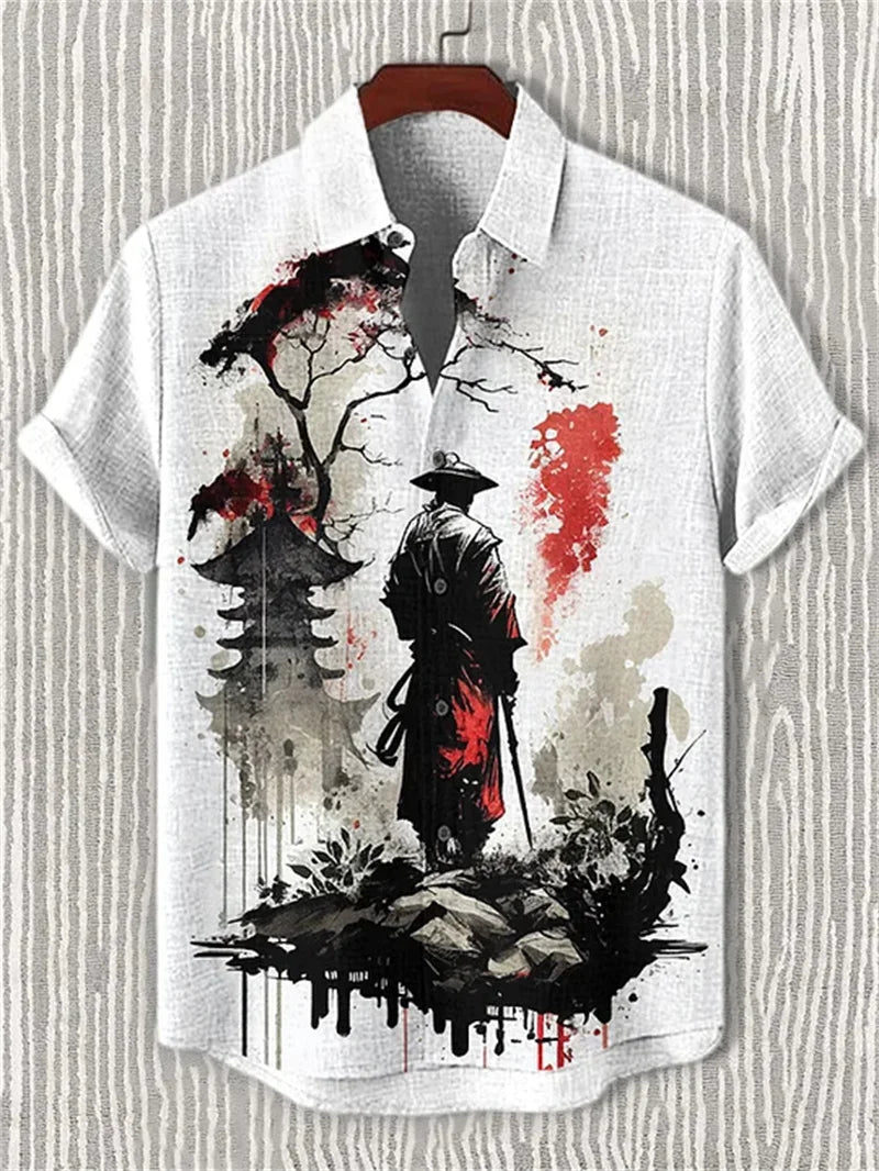 🎞️ The Vintage Essence Heritage Shirt: Premium Men’s Cotton-Linen Casual Top – High-Definition Retro Graphic Print, Breathable Short-Sleeve Button-Down, and Sophisticated Summer Silhouette FB751