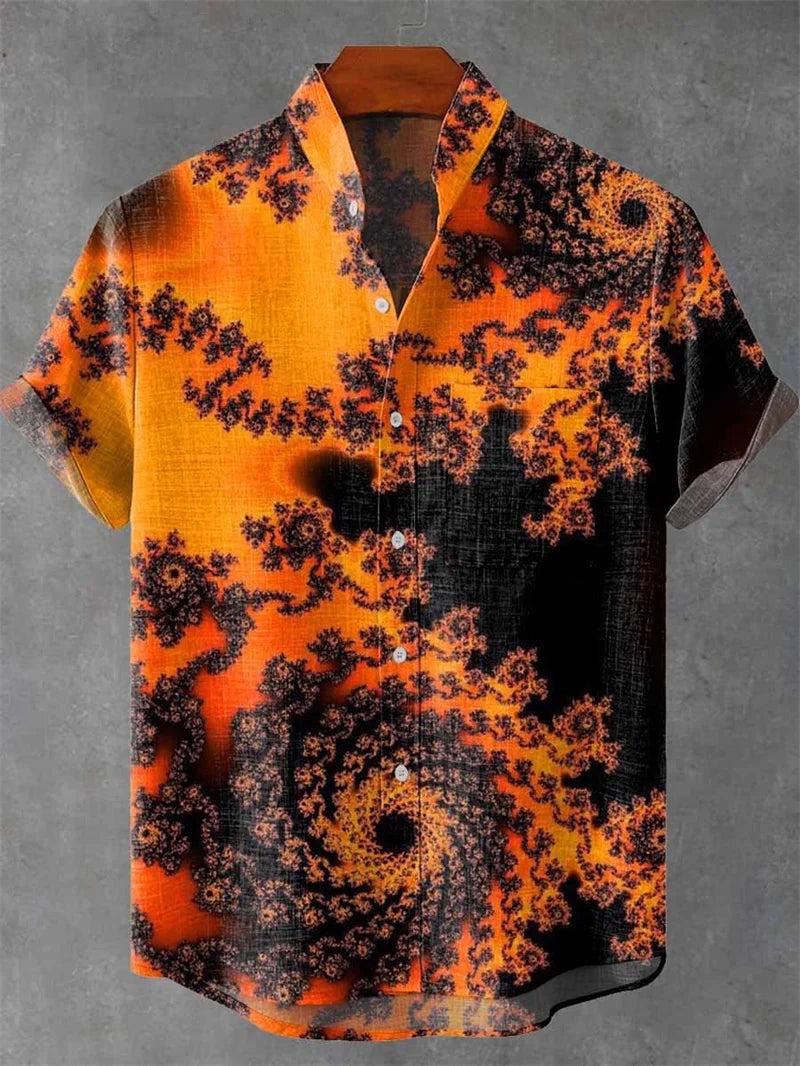 🌿 The Absolute Pure Linen 100%: Men’s Premium Hawaiian Shirt – Short-Sleeve Casual Fashion Print, 100% Organic Flax Linen, Ultra-Breathable Designer Summer Top RF587