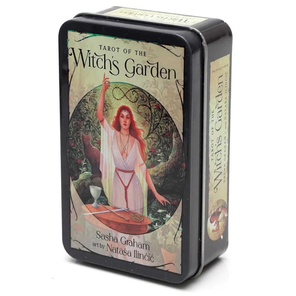🃏 Tarot of the Witch's Garden – 78 Card Deck in Tin Metal Box with Gold-plated Edges, English Version Tarot Cards for Divination