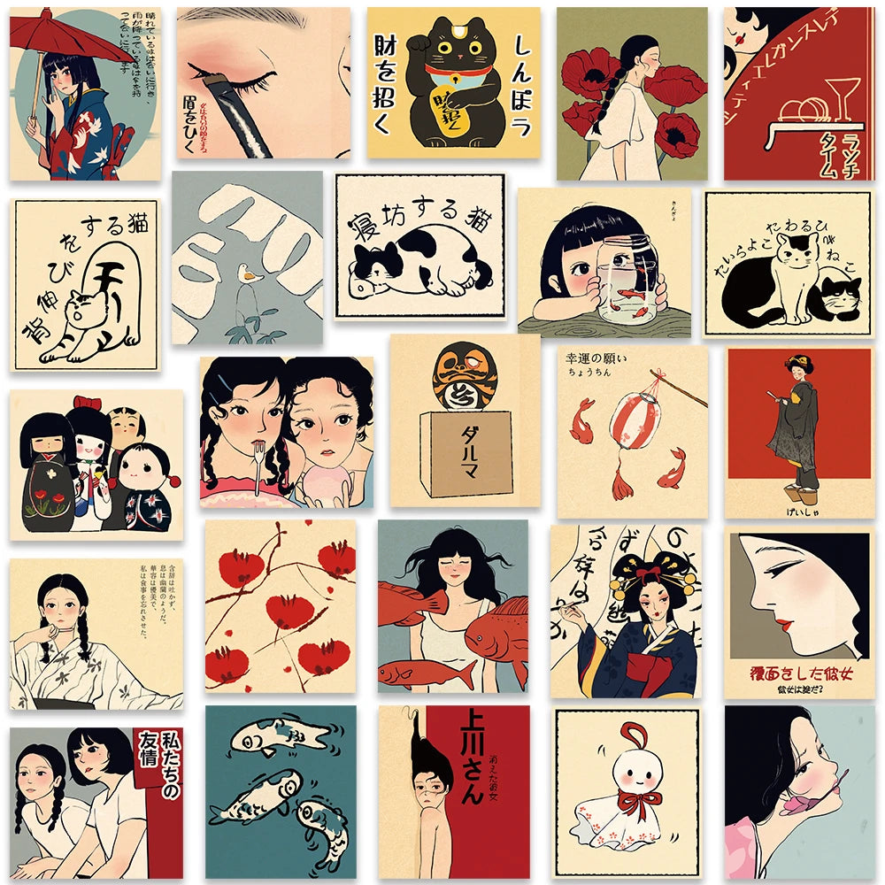 🎨 50pcs Vintage Classic Japanese Anime Scrapbook Stickers – DIY Diary, Laptop, Luggage, Skateboard Graffiti Decals | Free Shipping
