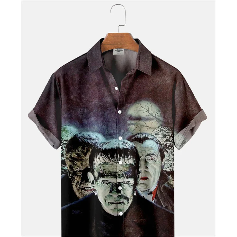 The Timeless Icon Edition Premium Men's Retro Character Graphic Shirt - High-Definition Vintage Animation Art Couples' Matching Halloween Style Hawaiian Beach Shirt, Breathable Quick-Dry Urban-Holiday Short-Sleeve Apparel