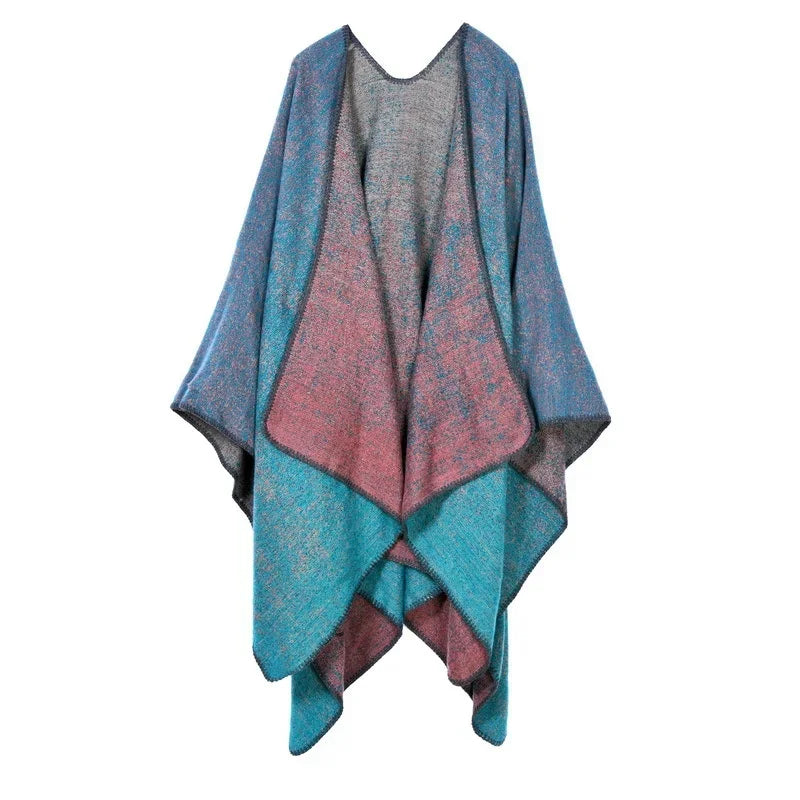 Winter Fashion Poncho Women Capes Scarf Imitation Cashmere Ladies Scarves Warm Shawls Wraps Woman Ponchos Bufanda Mujer Foulard One Size 2Mud point-blue