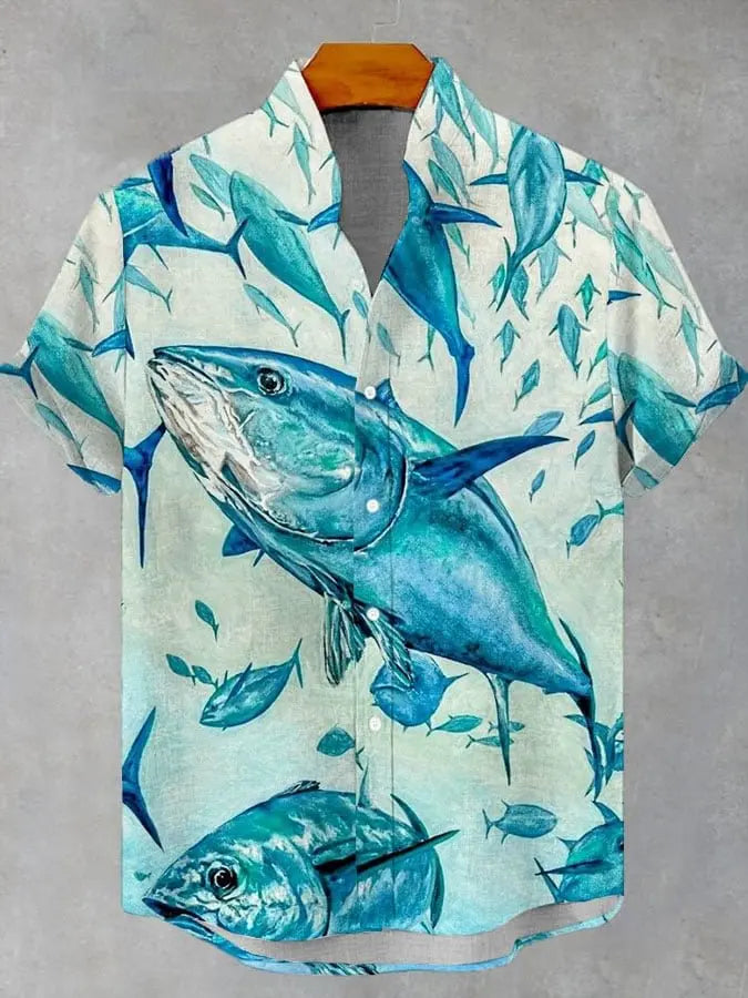 ✨ The Zen-Artisan Fish Print Linen Shirt: Premium Men's Casual Summer Button-Up – High-Definition Artistic Graphics, Breathable Linen-Blend Fabric, and Sophisticated Relaxed Fit SFQQQD2307