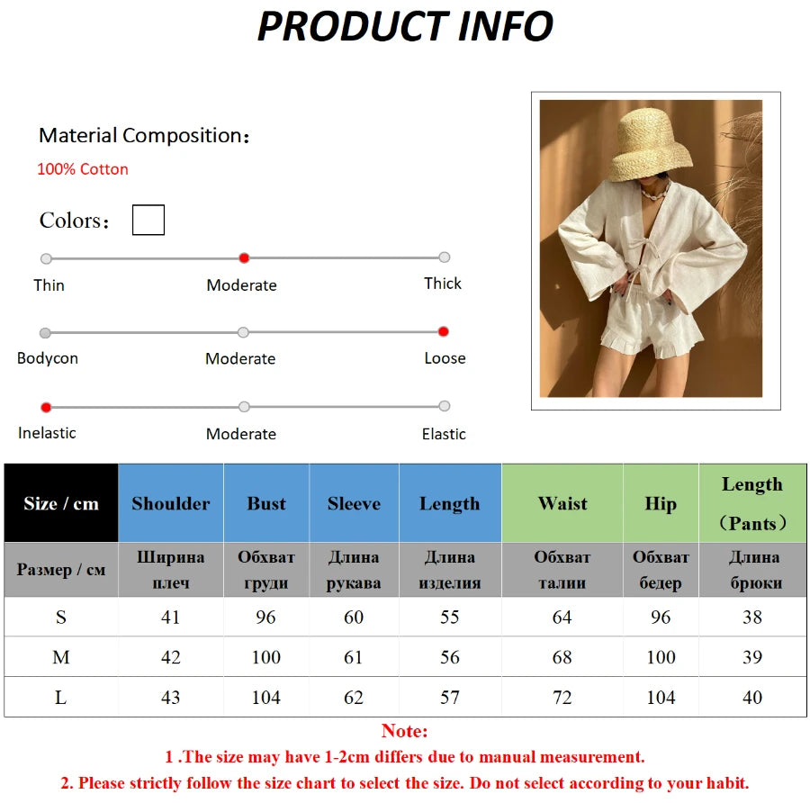 👗 Bronladies Luxe Lace-Up Summer Ensemble: Breathable Flounce Shorts & Long Sleeve Relaxed Fashion Set