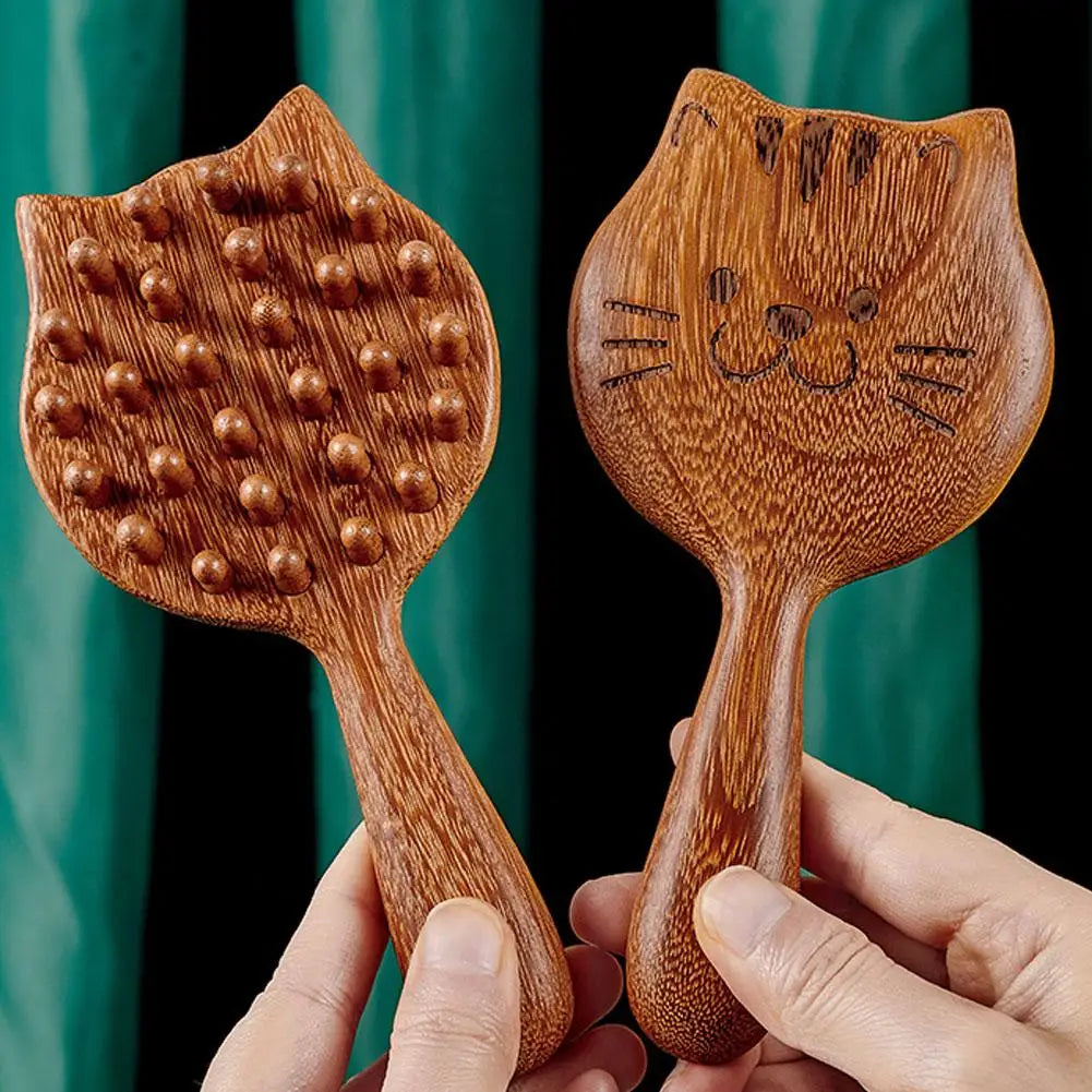 Sandalwood Scalp Massage Comb – Cat Shape Wooden Wide Tooth Guasha Scraping Comb for Hair and Body Massage﻿