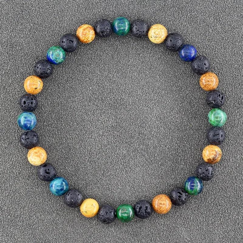 ✨ Natural African Pine Stone Beaded Bracelet – Authentic Picture Stone Bohemian Bangle for Men & Women – Volcanic Elastic Jewelry, Perfect Friendship Gift 17