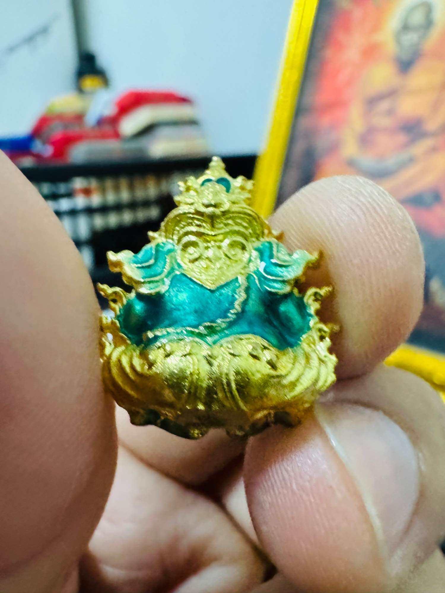 Authentic Phra Phikanet Statue - Green Enamel & Divine Gold Coating - Triple Empowerment by Luang Pu Phat Punyakamo at Wat Huay Duan